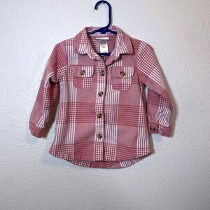 Little Lass 24 Months Girls Pink White Plaid Button Front Shirt Jacket Button Up